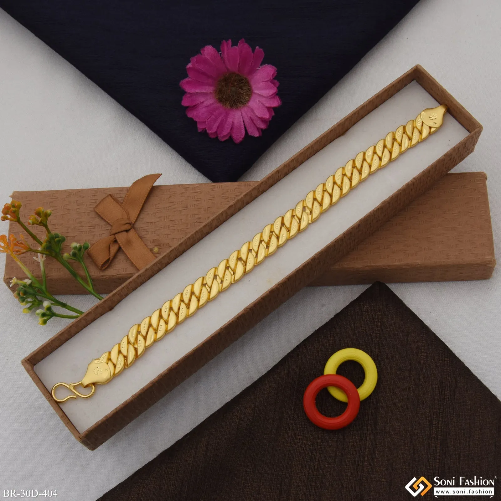 1 Gram Gold Plated Gorgeous Design Pokal Bracelet for Men - Style D404