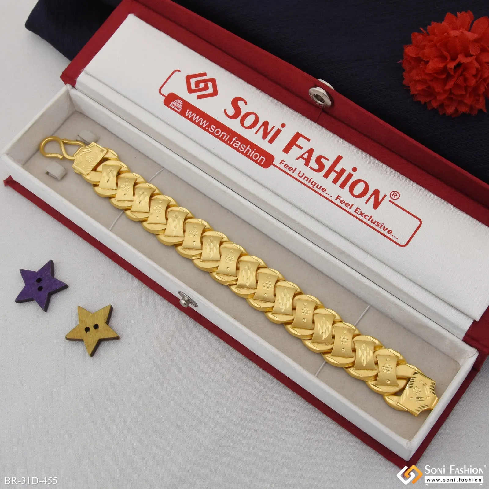 1 Gram Gold Plated Gorgeous Design Pokal Bracelet for Men - Style D455