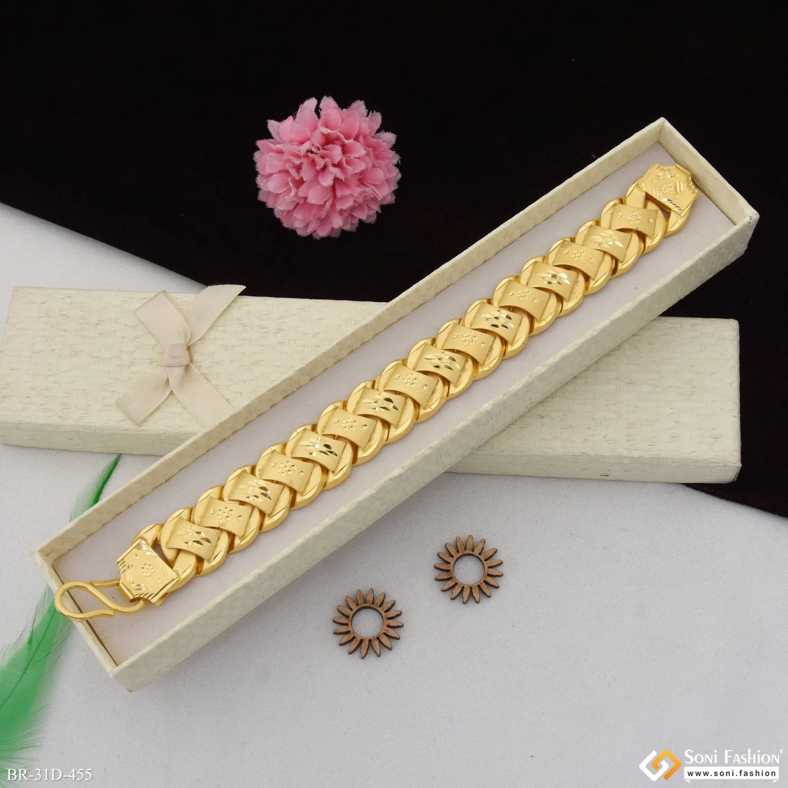 1 Gram Gold Plated Gorgeous Design Pokal Bracelet for Men - Style D455