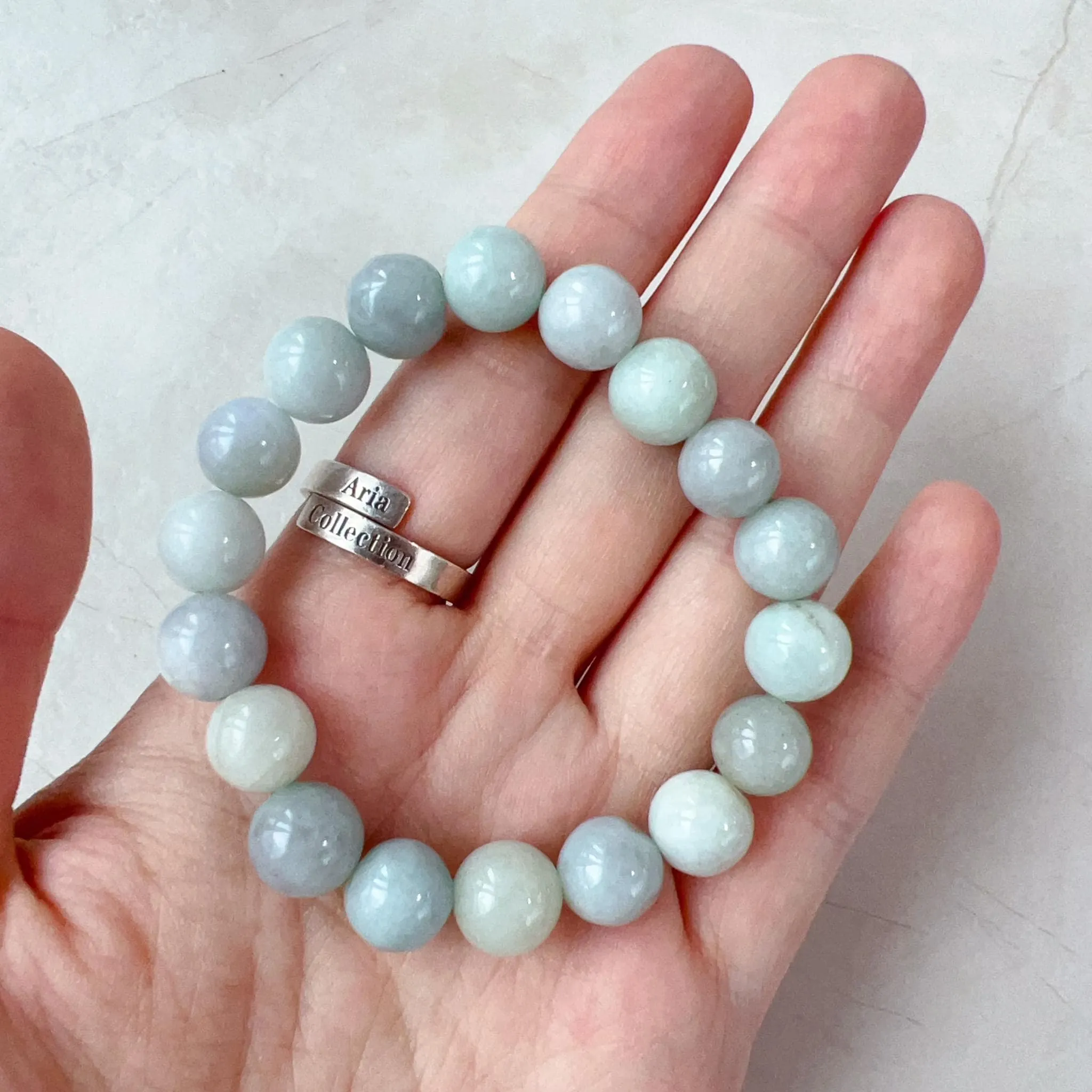 10.0 mm Light Green White Natural Jadeite Jade Small Beaded Bracelet, GEM-0424-1727414178