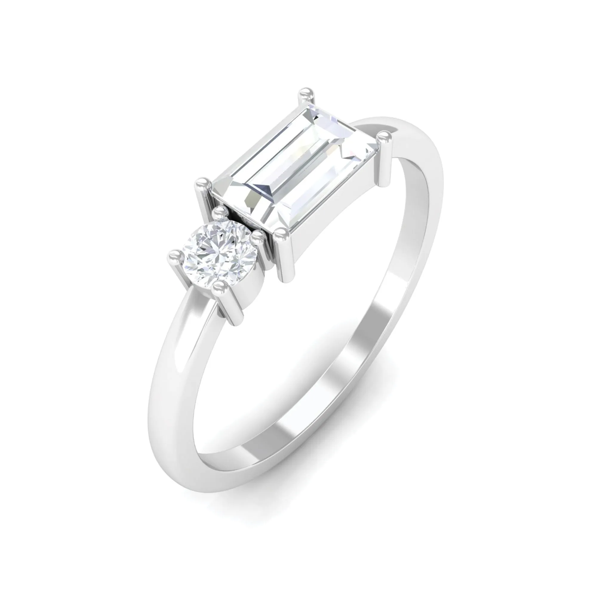 1/2 CT Baguette and Round Moissanite Two Stone Promise Ring