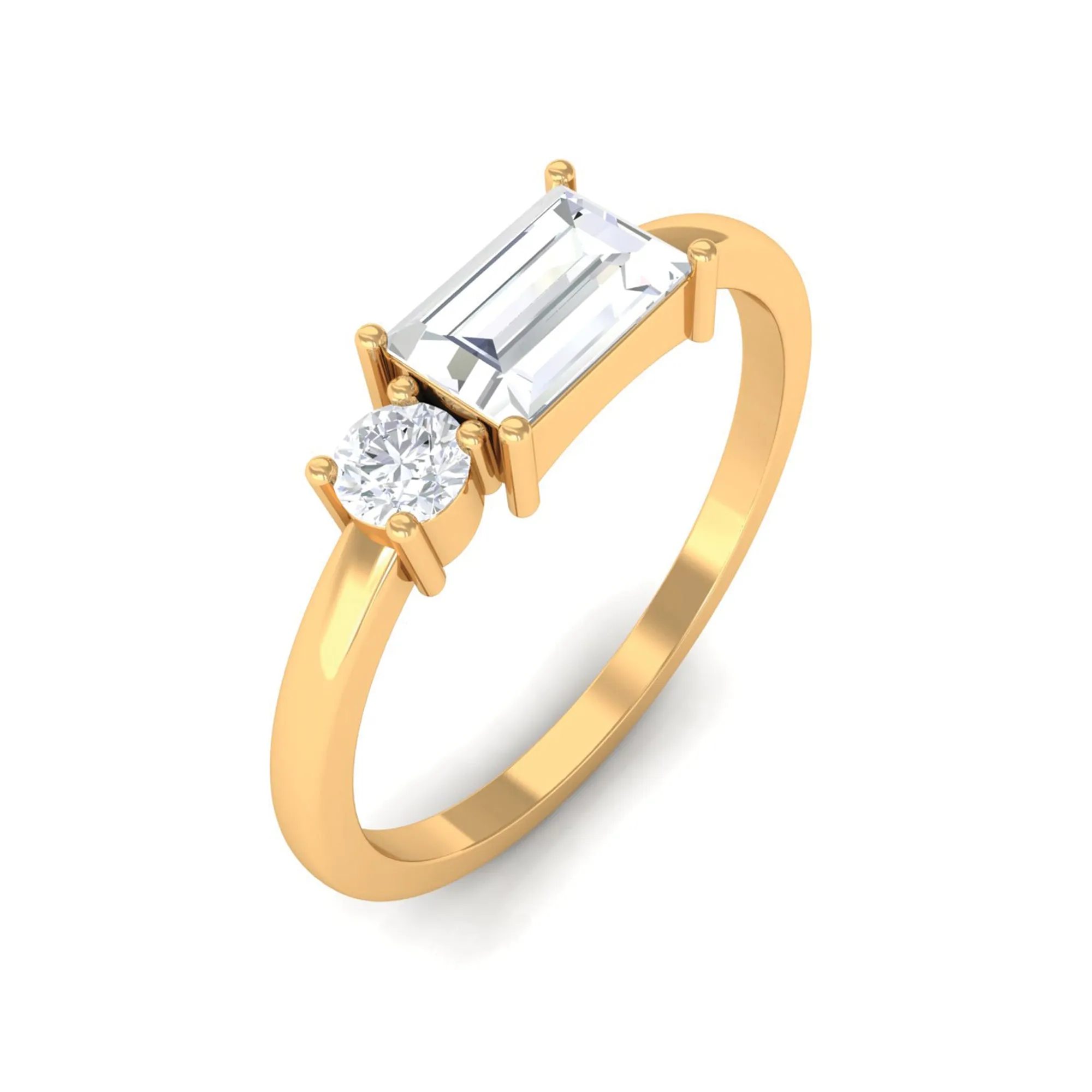 1/2 CT Baguette and Round Moissanite Two Stone Promise Ring