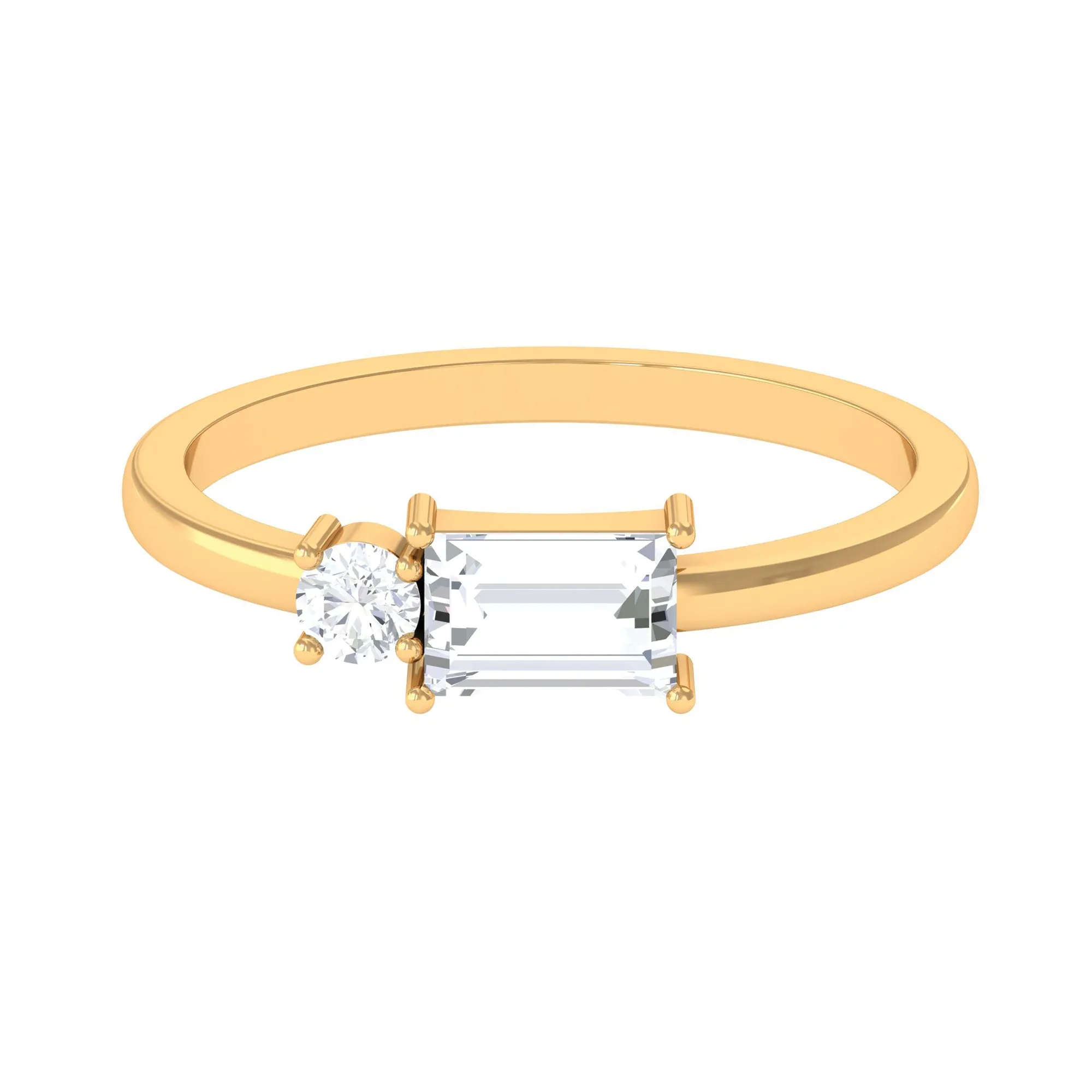 1/2 CT Baguette and Round Moissanite Two Stone Promise Ring