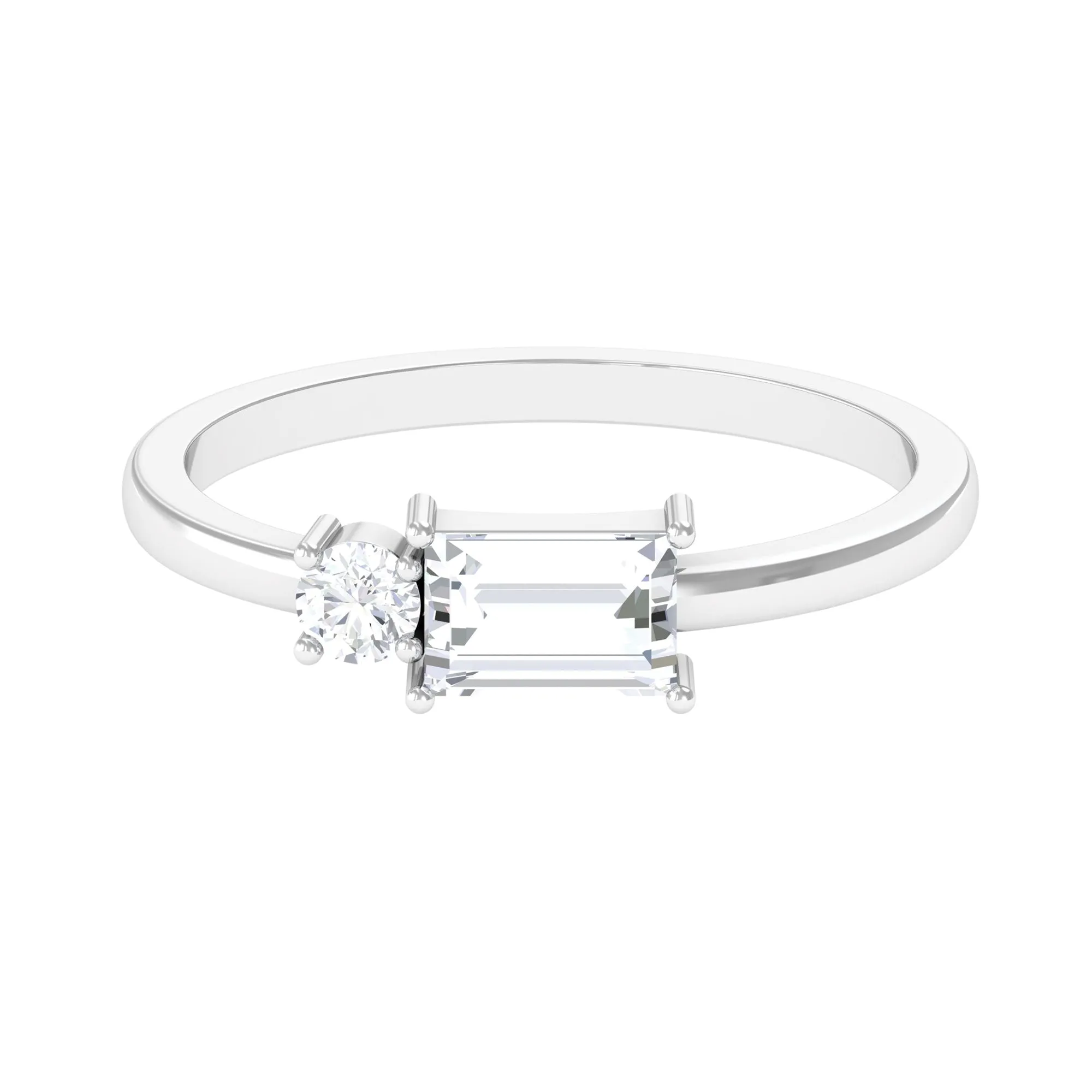 1/2 CT Baguette and Round Moissanite Two Stone Promise Ring