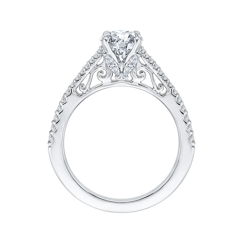14K White Gold Round Diamond Engagement Ring (Semi Mount)
