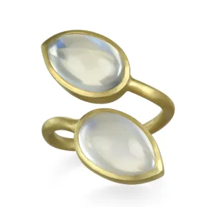 18 Karat Gold Double Pear Shape Moonstone Ring