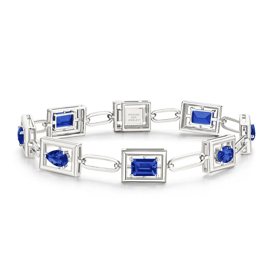 18K White Gold Natural Blue Sapphire Bracelet