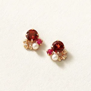 18K/10K Garnet Earrings [Rose Bouquet] (Rose Gold)