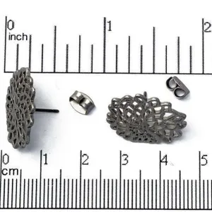 20mm Filigree Flower Post Earring - Earnut Included - Nickel-Free - Sold by the Piece - KE-1
