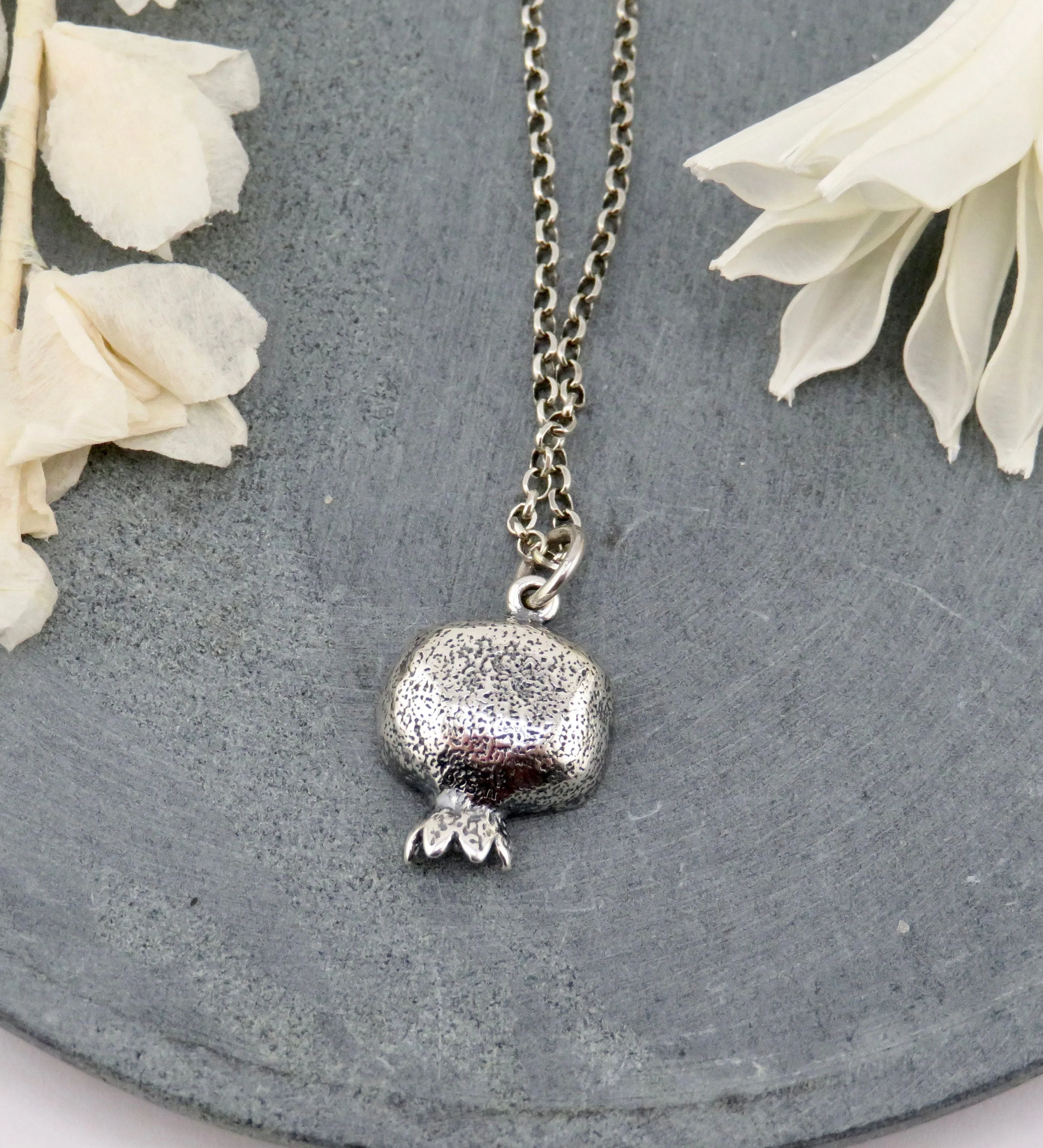 3D Pomegranate Necklace - Silver