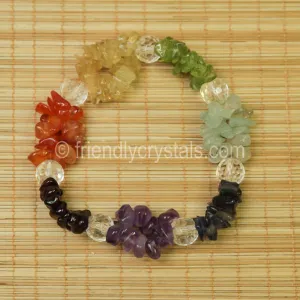 7-Chakra Chip Stretch Bracelet with Quartz bead