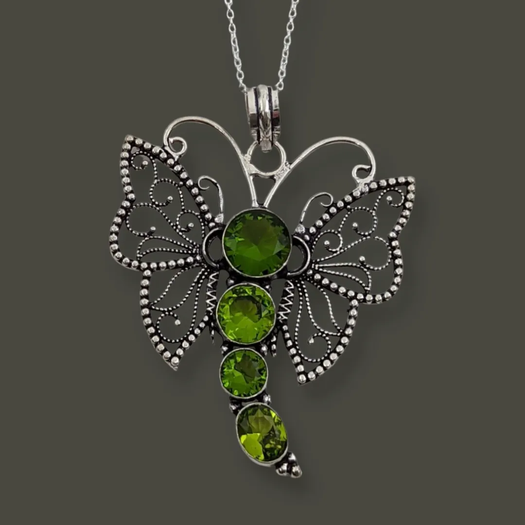 925 Sterling Silver, Peridot Butterfly, necklace