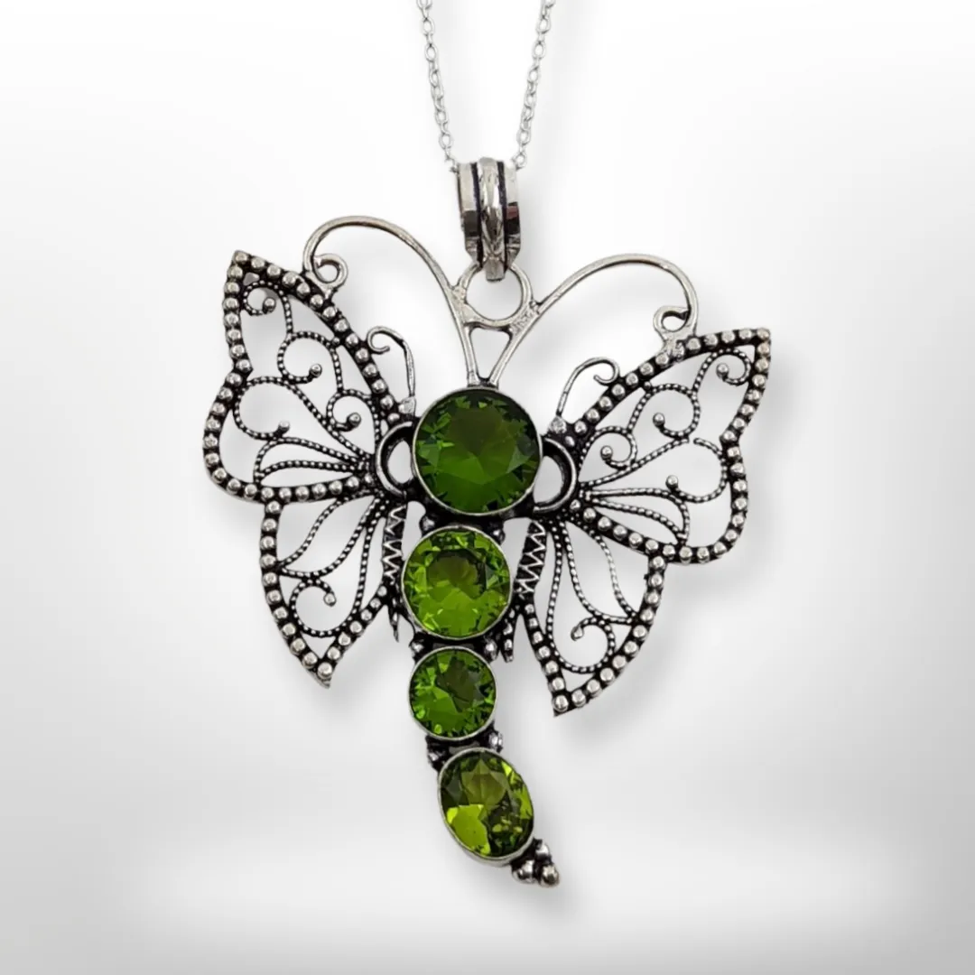 925 Sterling Silver, Peridot Butterfly, necklace