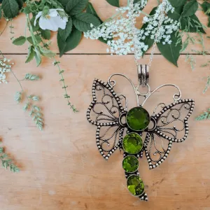 925 Sterling Silver, Peridot Butterfly, necklace