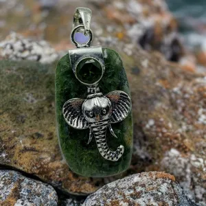 925 Sterling Silver, Peridot, Elephant, Pendant.