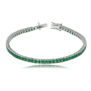 925 Sterling Silver Princess-Cut Channel Set CZ Emerald Tennis Bracelet