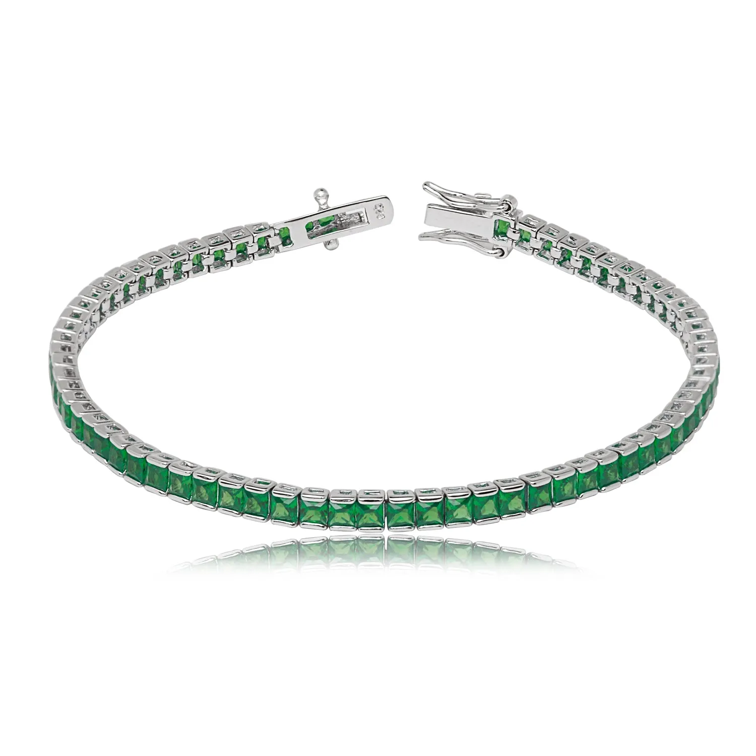 925 Sterling Silver Princess-Cut Channel Set CZ Emerald Tennis Bracelet
