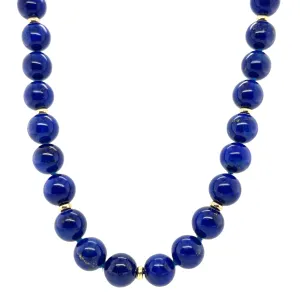 9mm Round Lapis Bead Necklace with 14k Yellow Gold Spacers and Clasp, 18 Inches