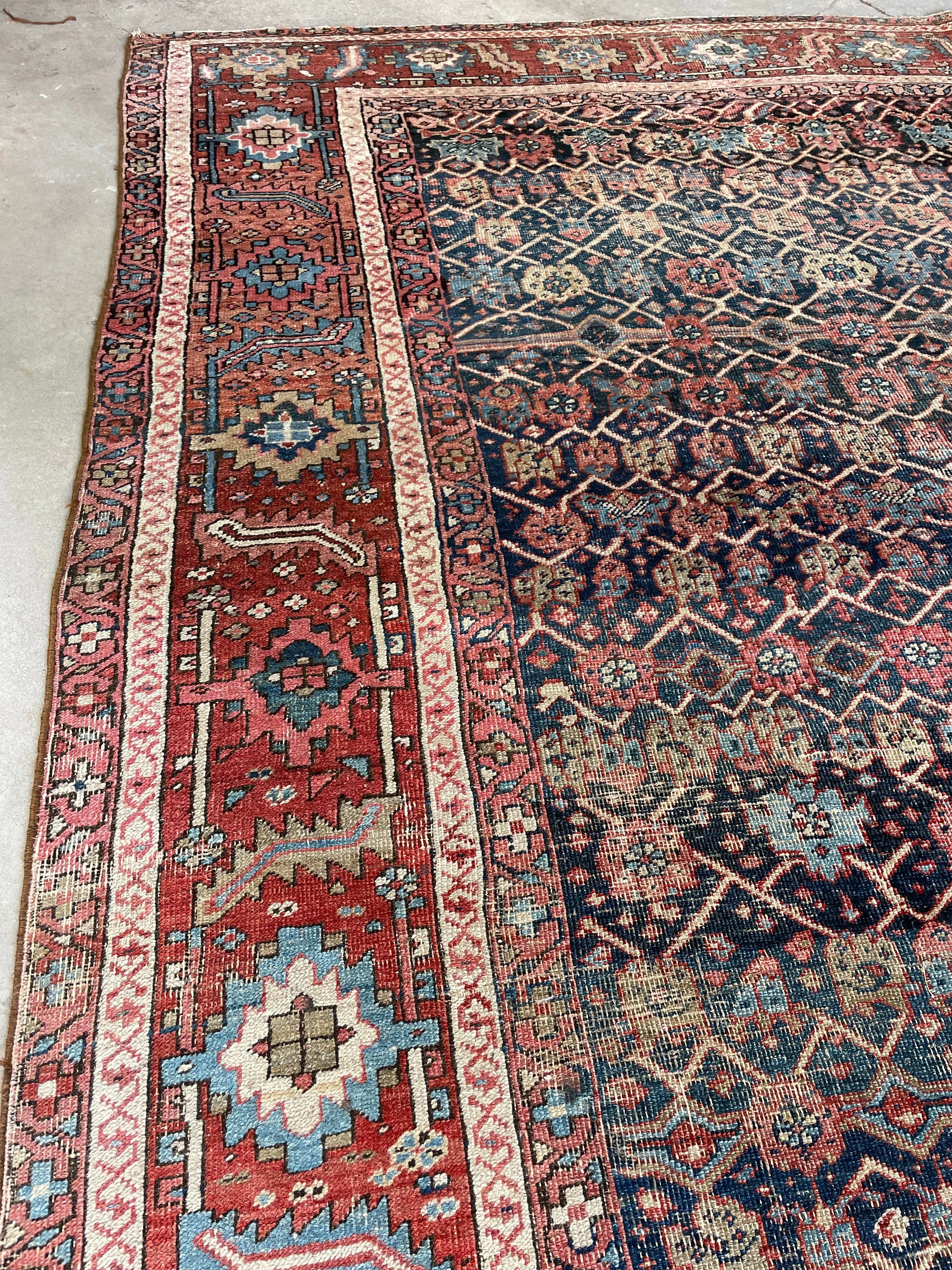 Antique Persian Heriz Rug / 9'5 x 12'7 Rug #2812
