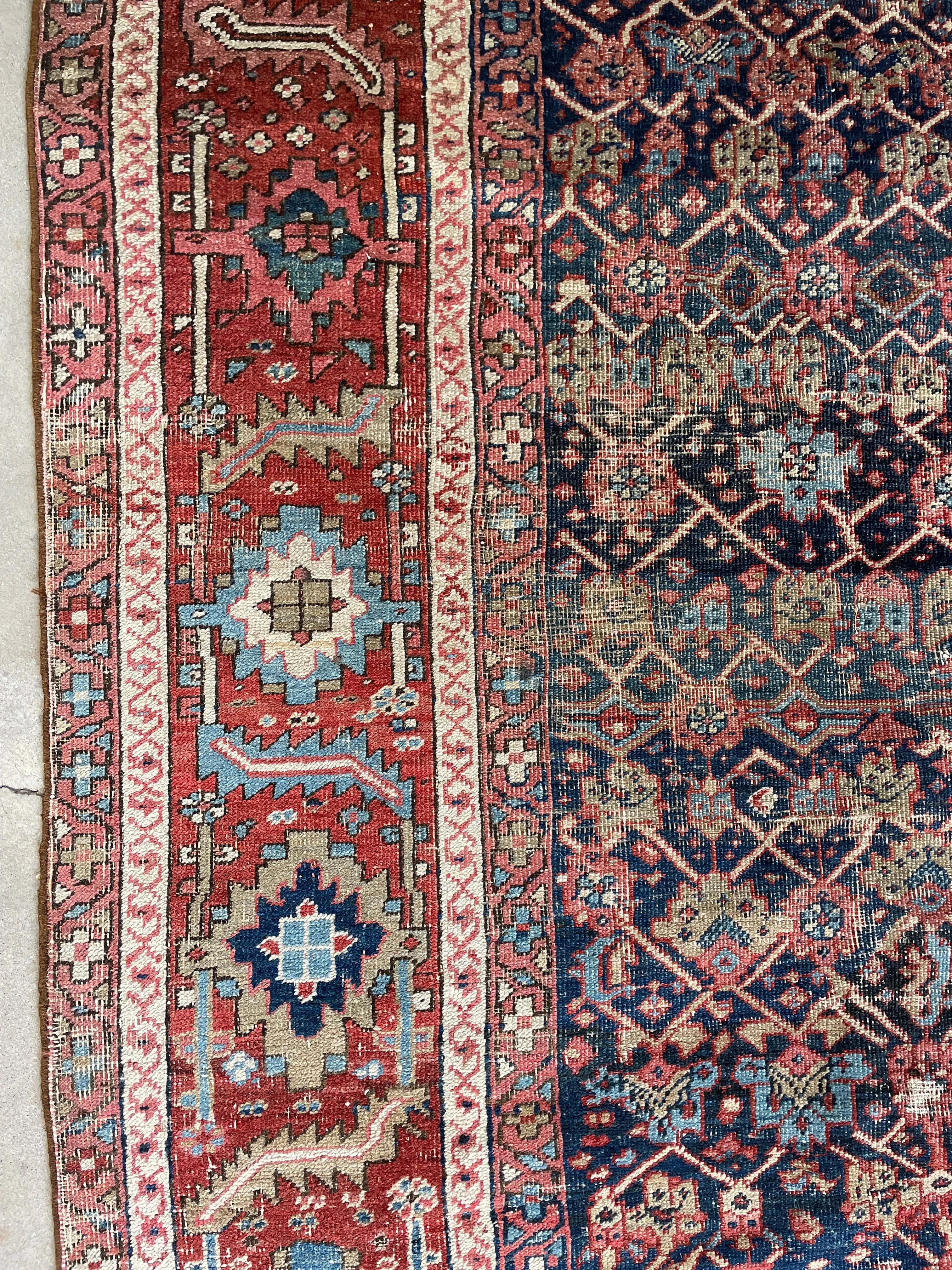 Antique Persian Heriz Rug / 9'5 x 12'7 Rug #2812