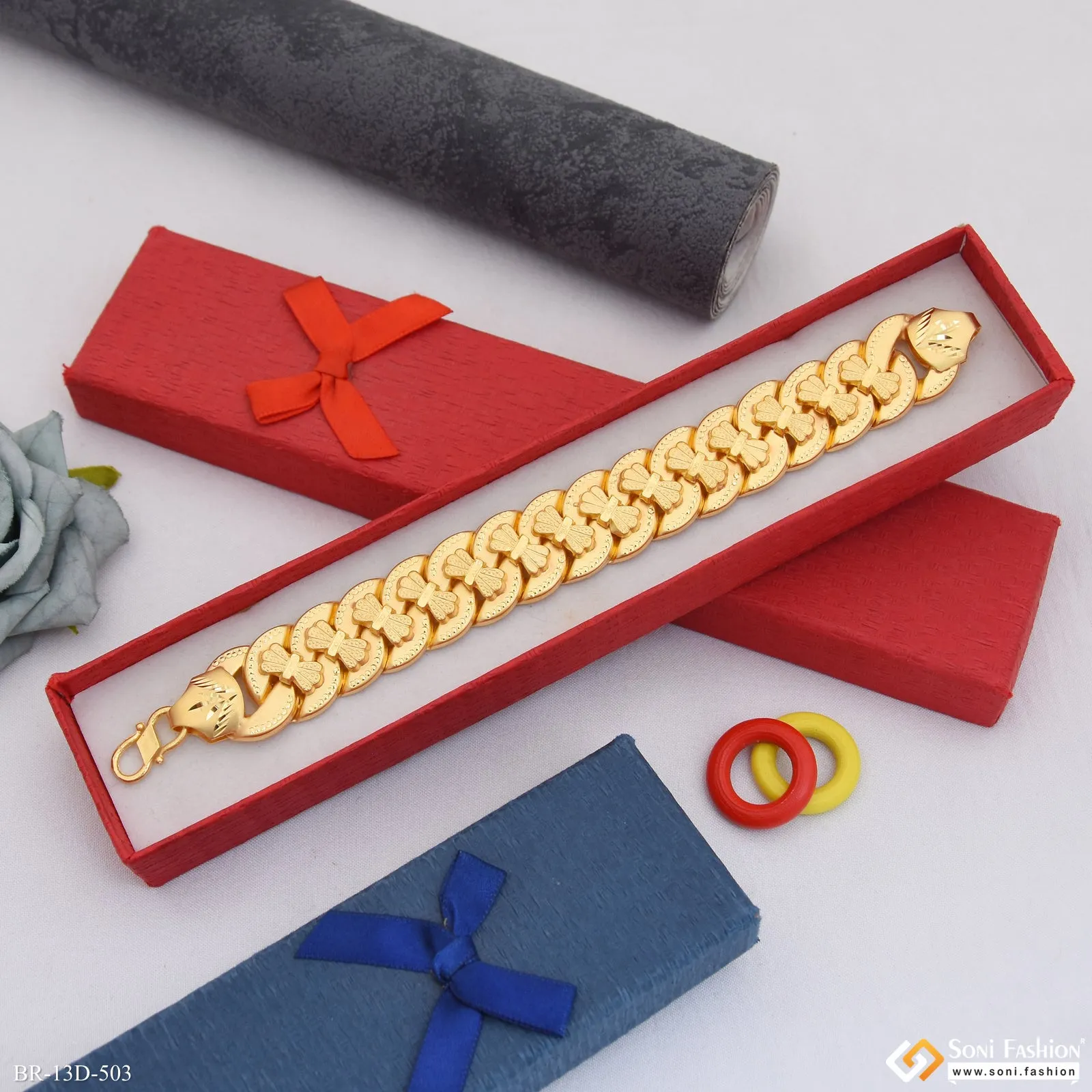 Artisanal Design Gold Plated Pokal Bracelet for Men - Style D503