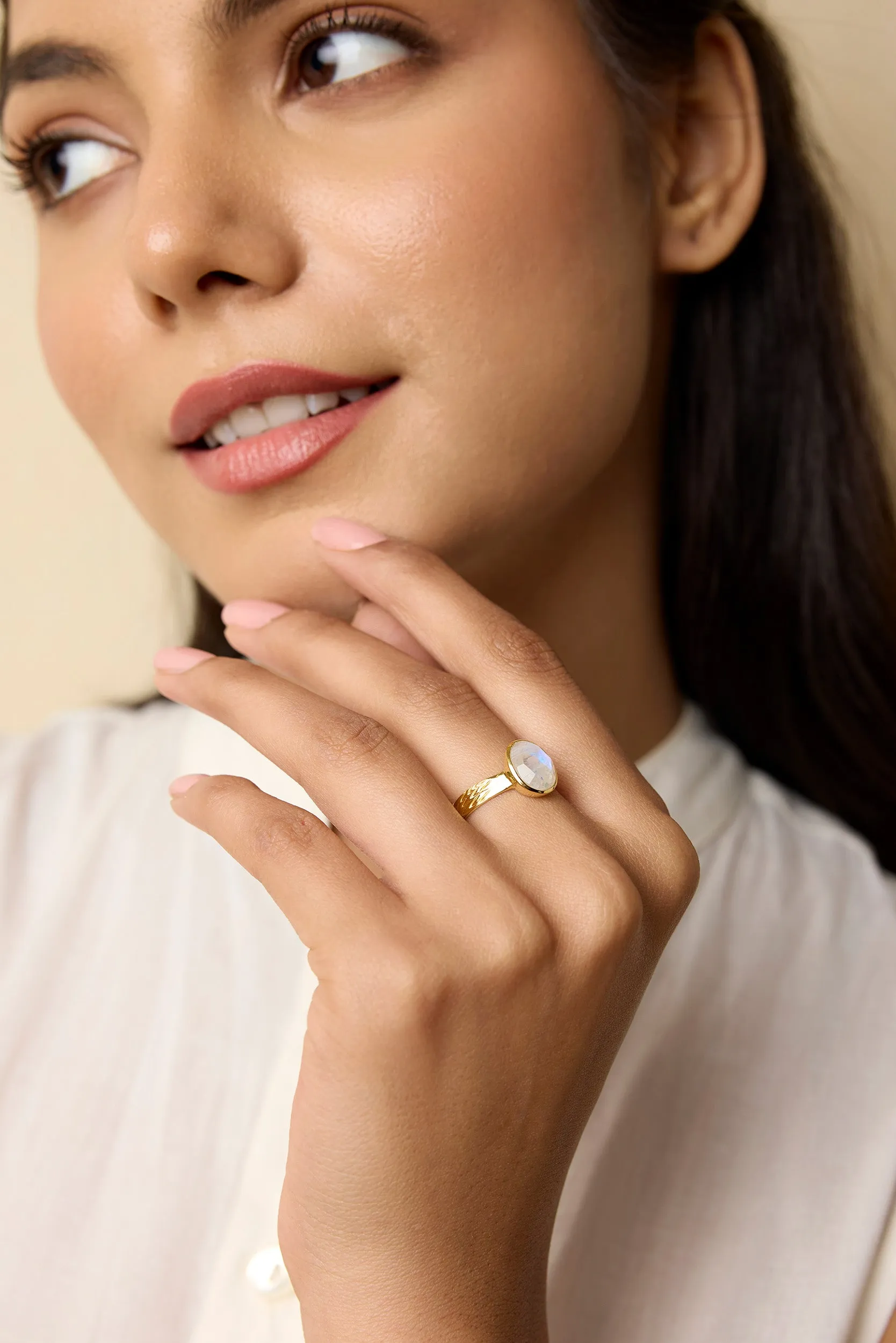 Banyan Rainbow Moonstone Gold Ring