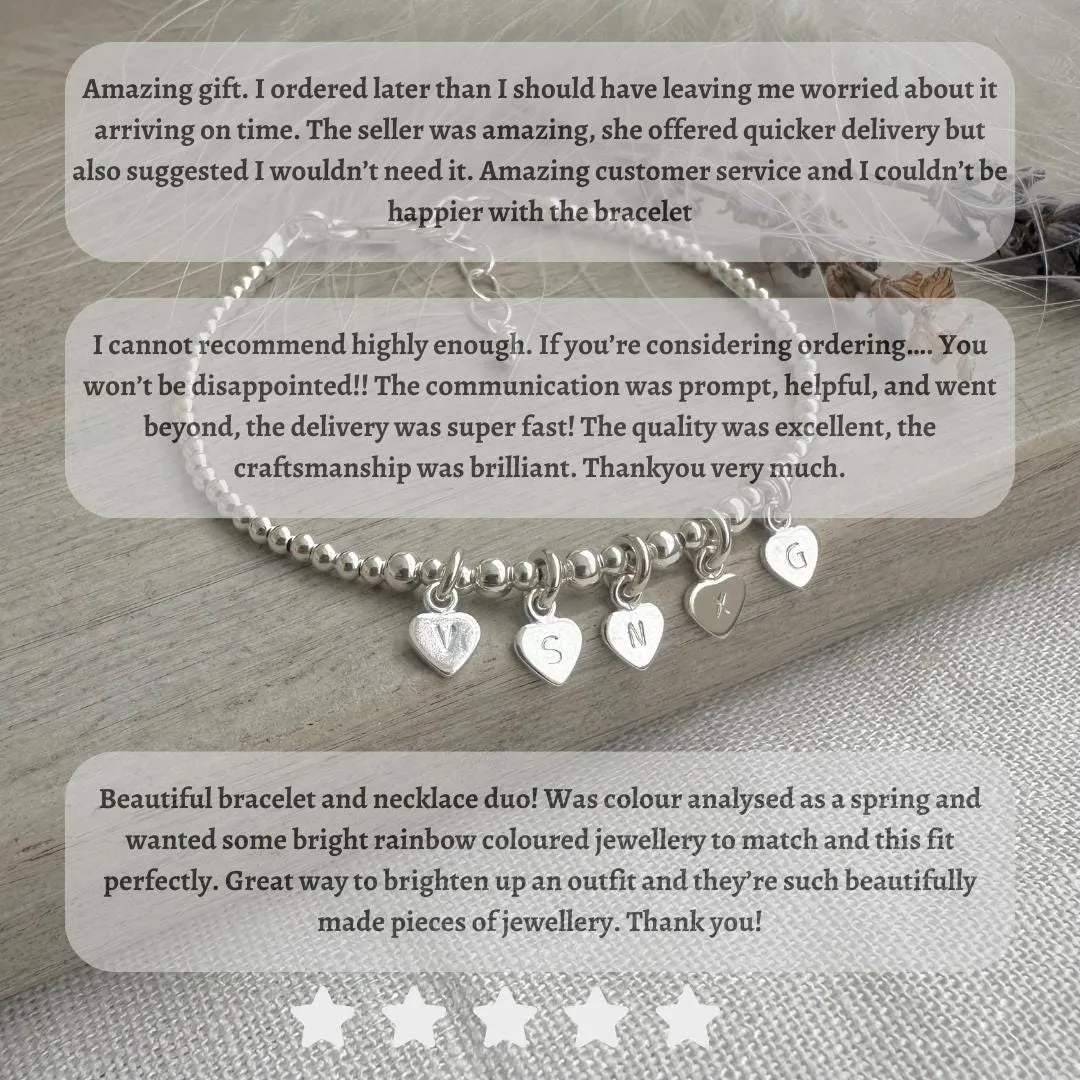 Birthstone Textured Layering Bracelet, sterling silver bead bracelet with birthstone of choice