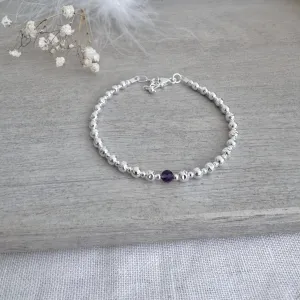 Birthstone Textured Layering Bracelet, sterling silver bead bracelet with birthstone of choice