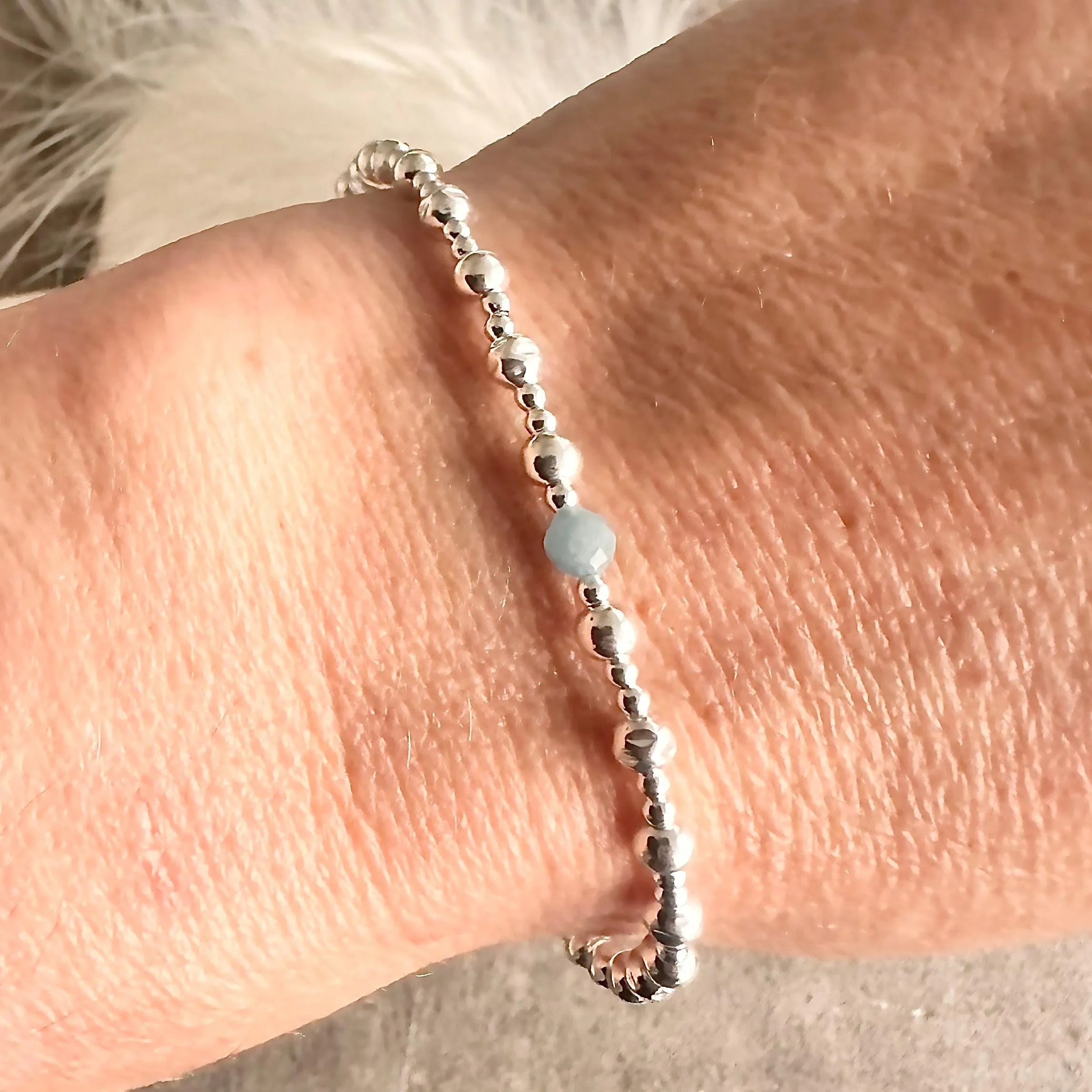 Birthstone Textured Layering Bracelet, sterling silver bead bracelet with birthstone of choice