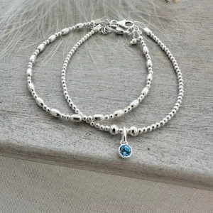 Birthstone Two Bracelets Set, Sterling Silver Jewellery gift for sister