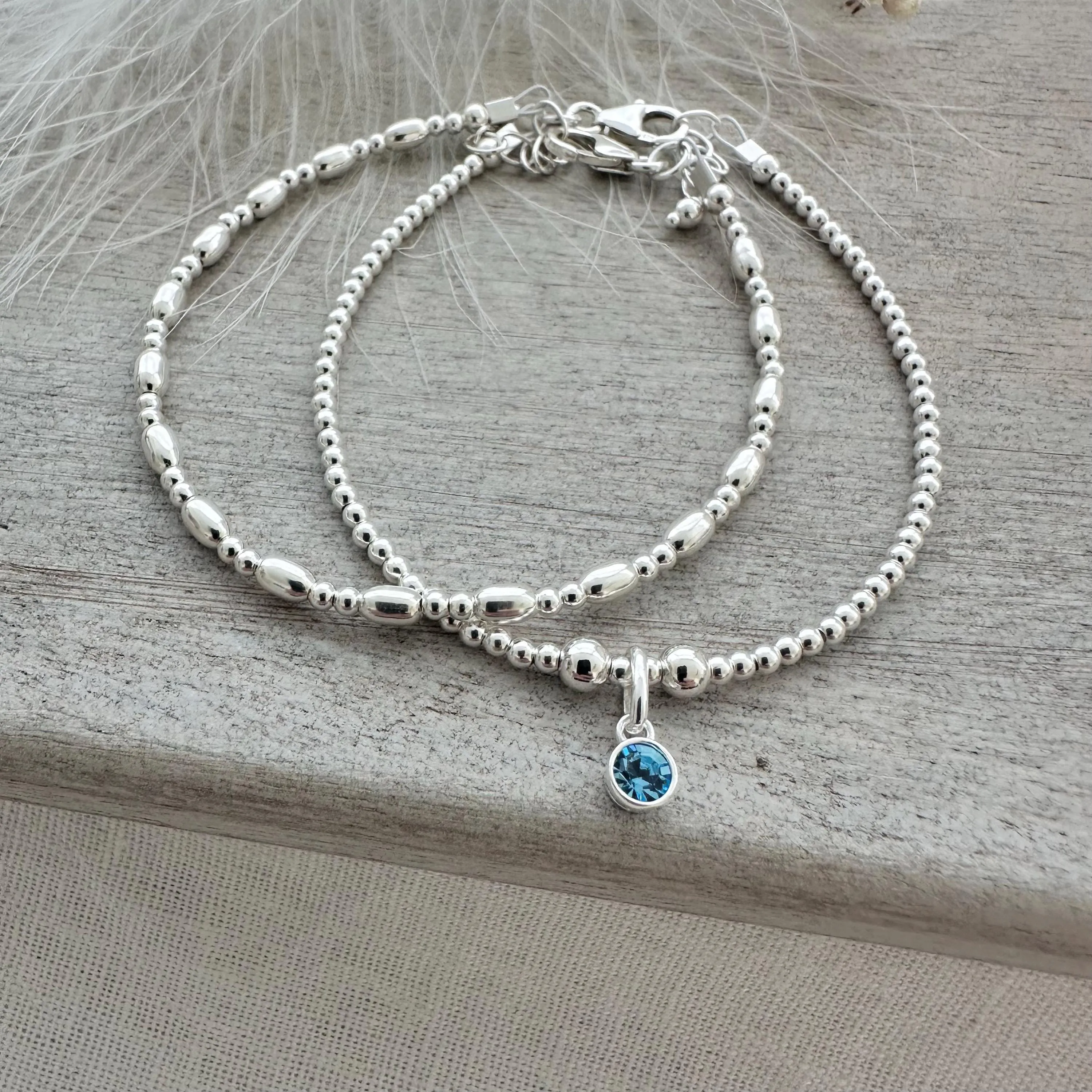 Birthstone Two Bracelets Set, Sterling Silver Jewellery gift for sister