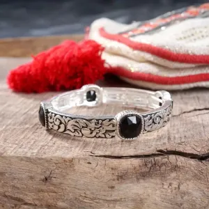 Black Accent Silver Bangle