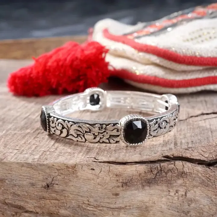 Black Accent Silver Bangle