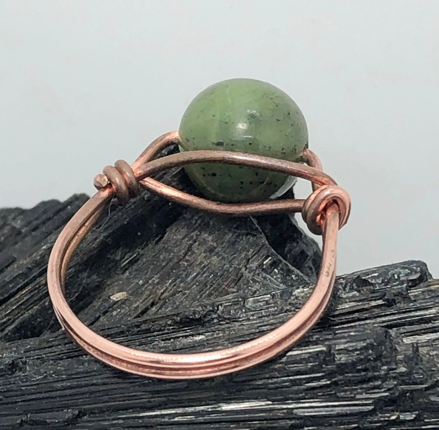 Canadian Green Jade Copper Bead Ring