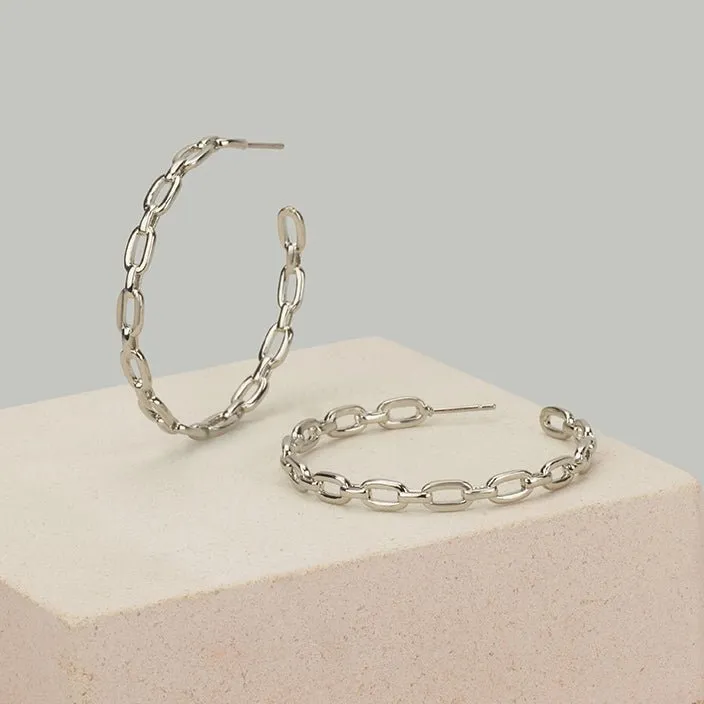 Chain Hoop Earrings Silver or Gold