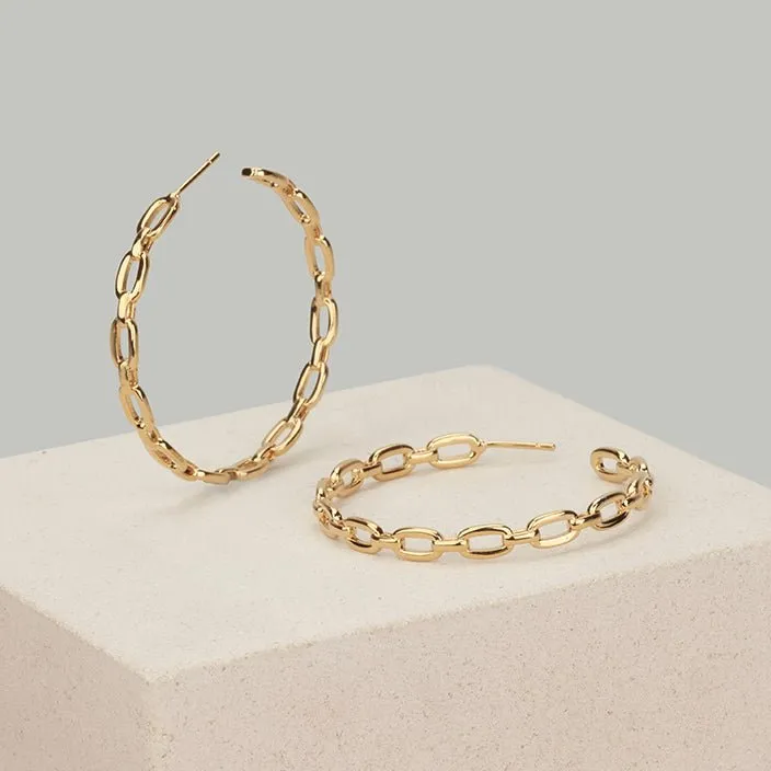 Chain Hoop Earrings Silver or Gold