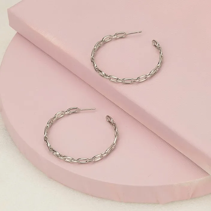 Chain Hoop Earrings Silver or Gold