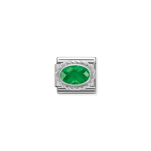 Classic Emerald Green Oval CZ Link - Silver - 330604/027