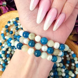 Gemini Bracelet (Blue Apatite, Green Moonstone & Pearl) *High Quality* for Empowerment and Strength