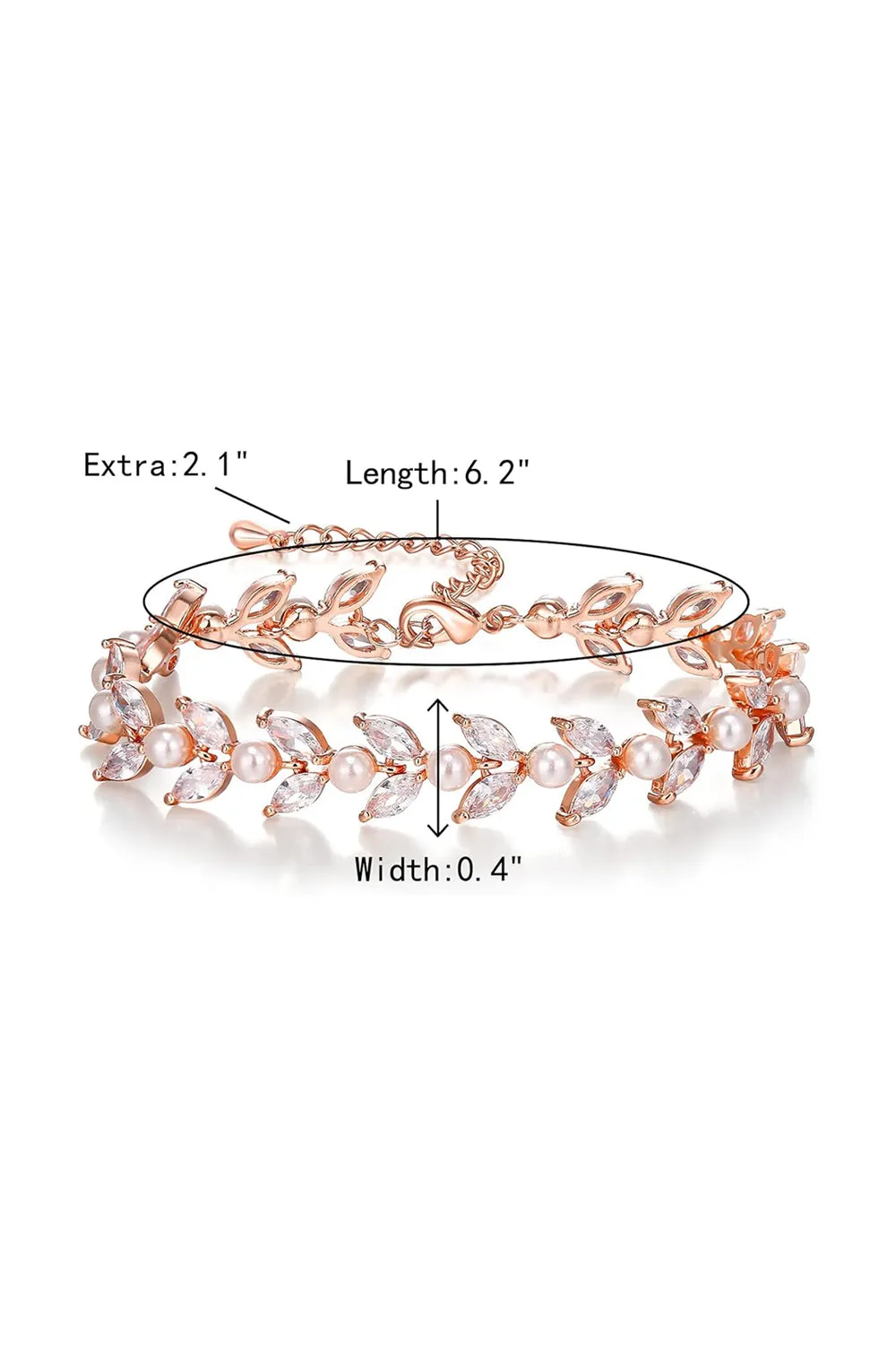 Gold Zirconia Simulated Pearl Bracelets with Leaf Filigree