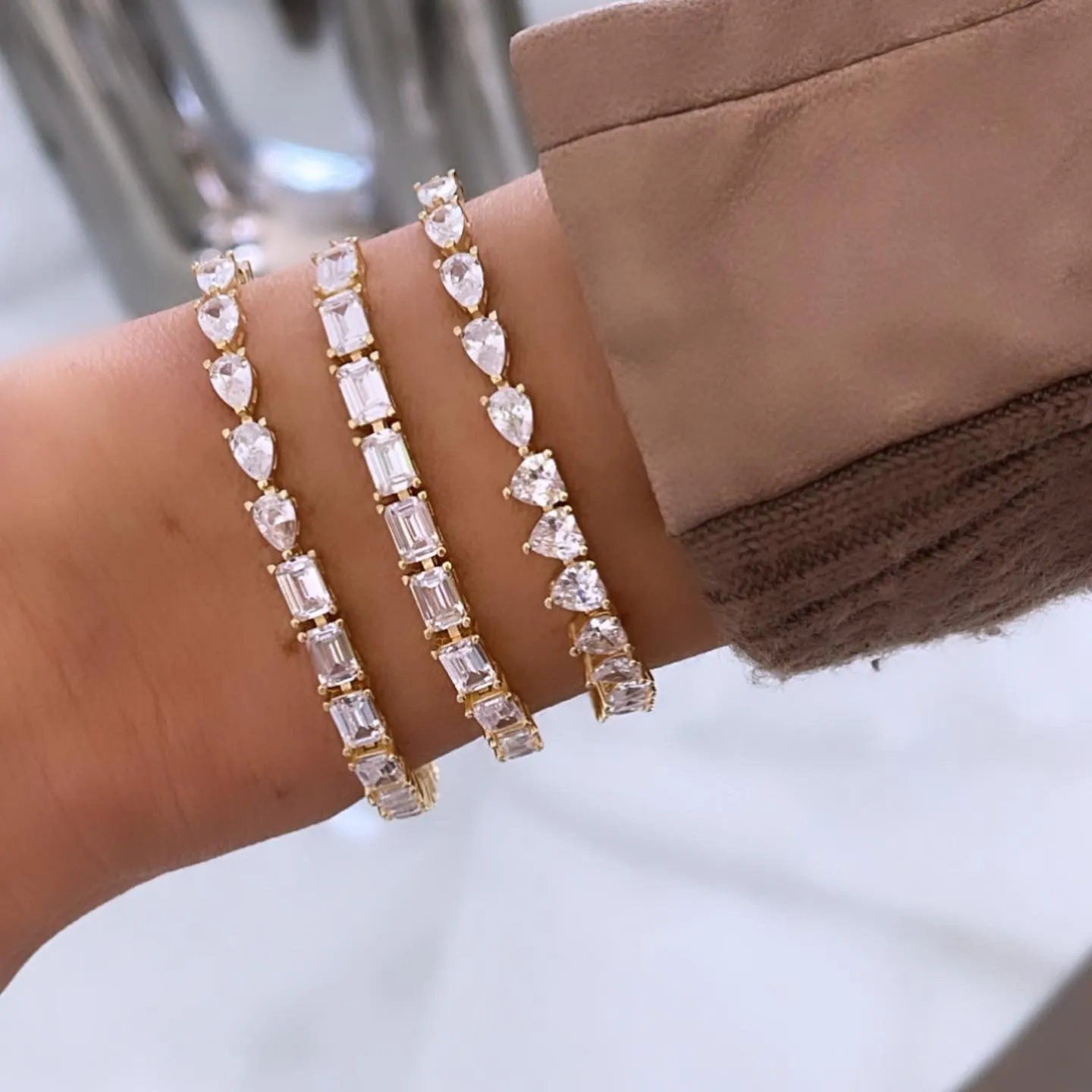 Half Emerald Half Pear Tennis Bracelet