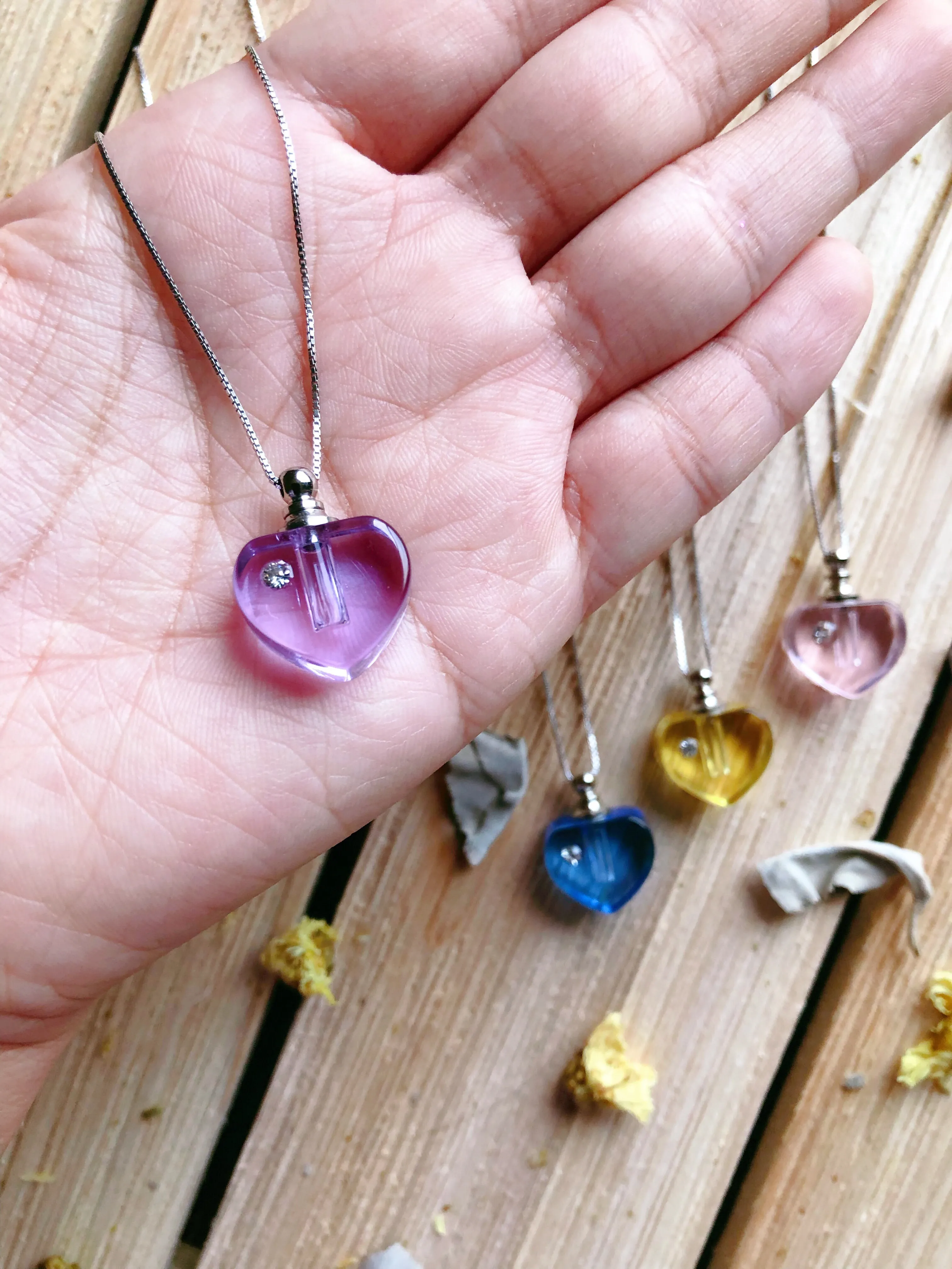 Heart Crystal Essential Oil Bottle Necklace