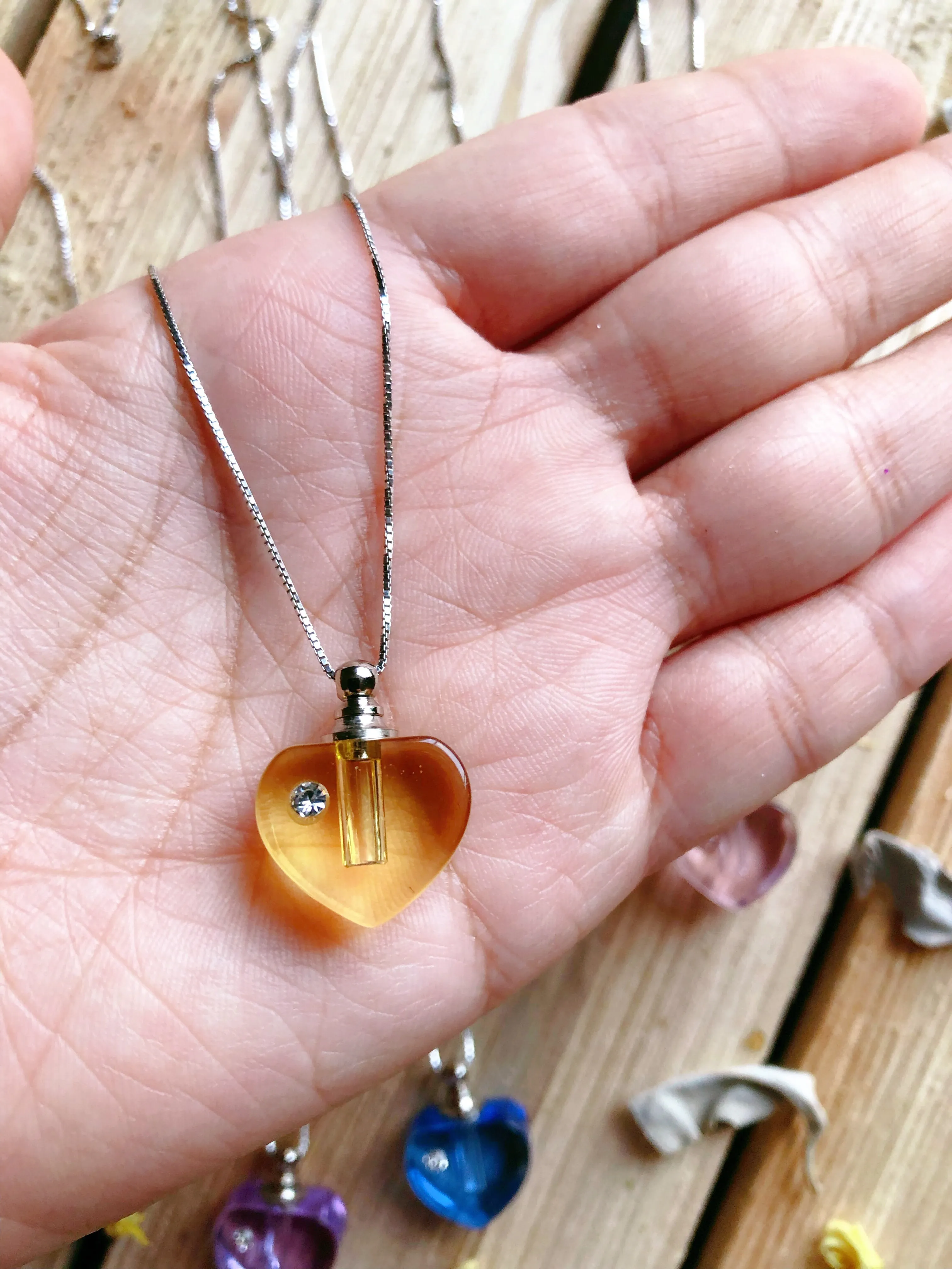 Heart Crystal Essential Oil Bottle Necklace