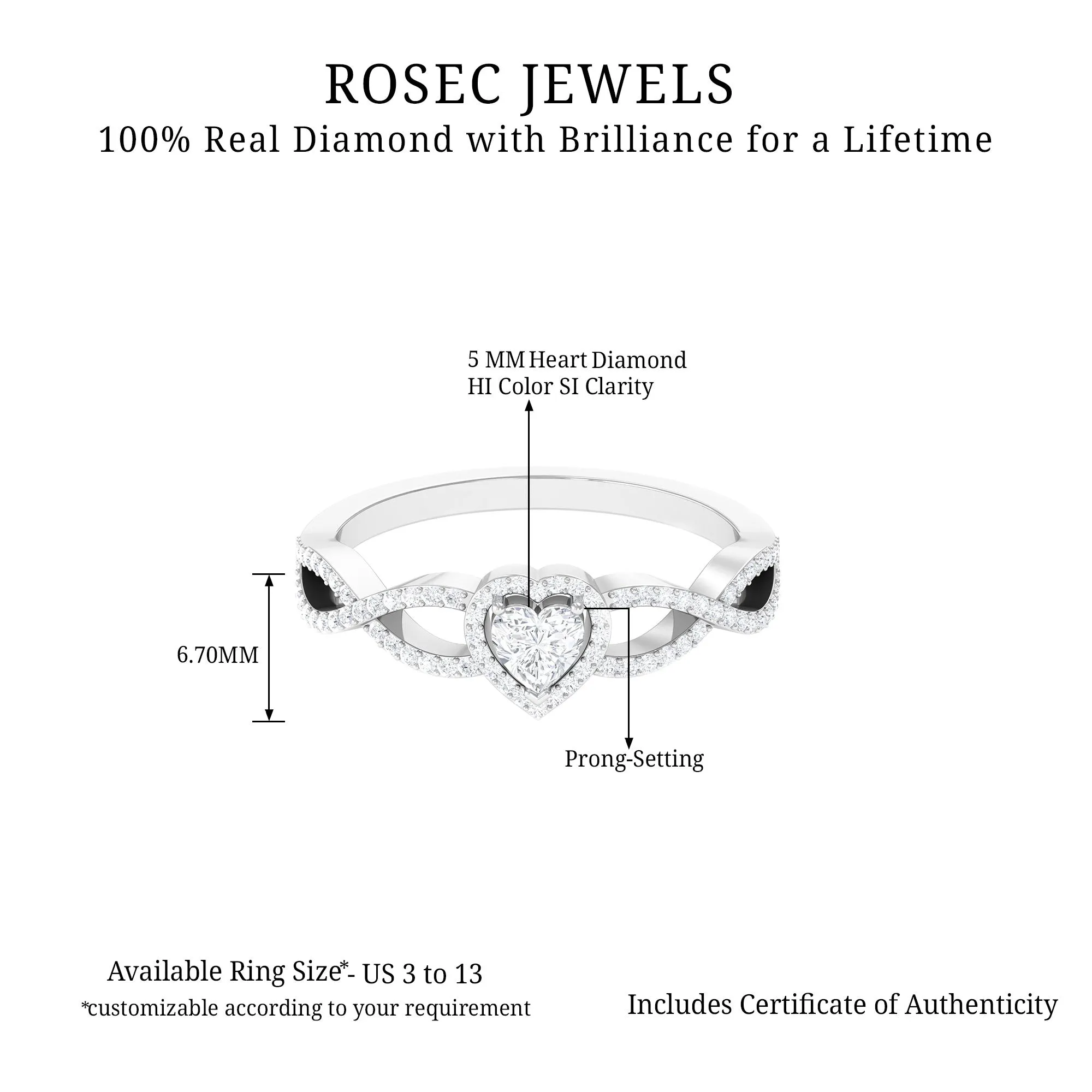 Heart Shape Diamond Criss Cross Engagement Ring