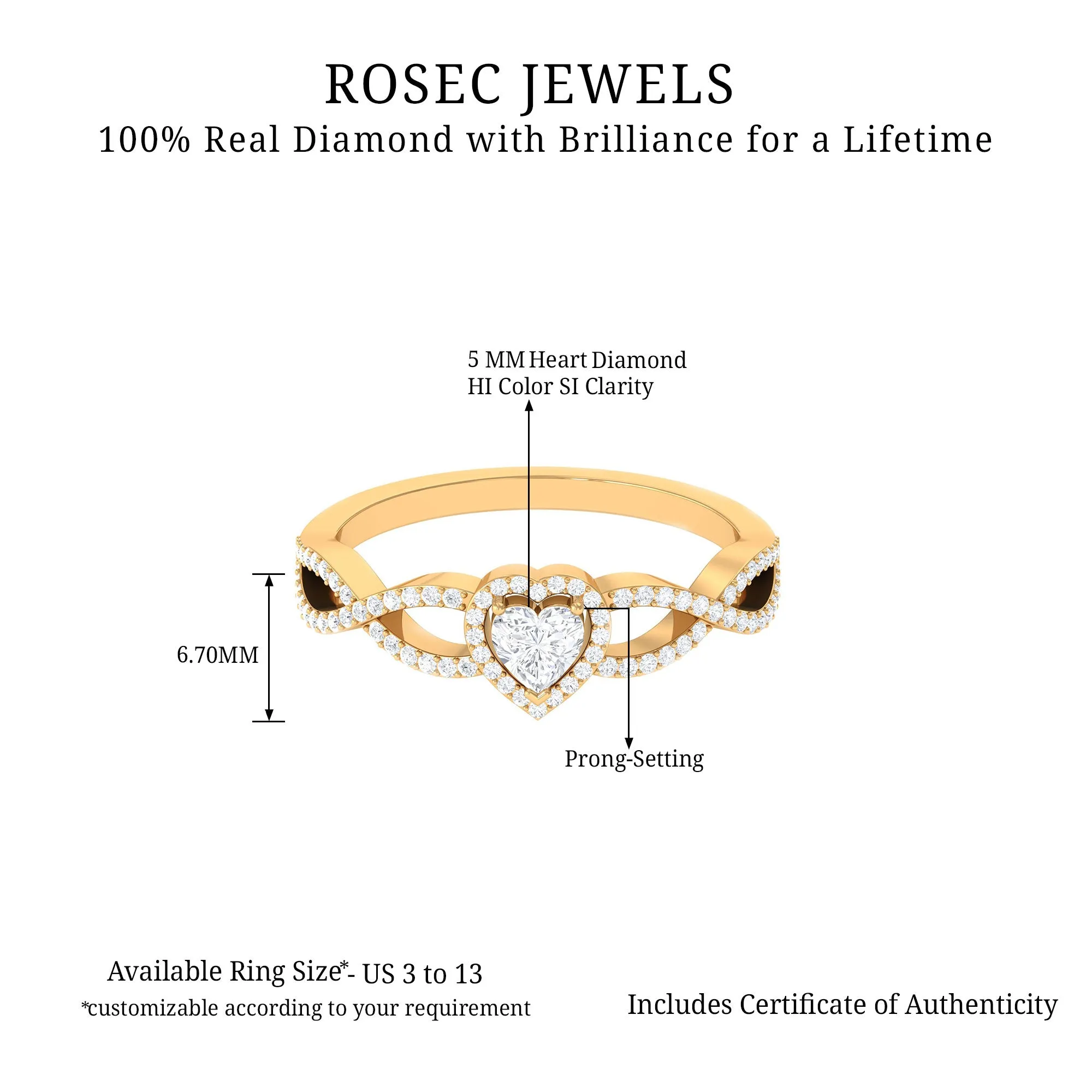 Heart Shape Diamond Criss Cross Engagement Ring