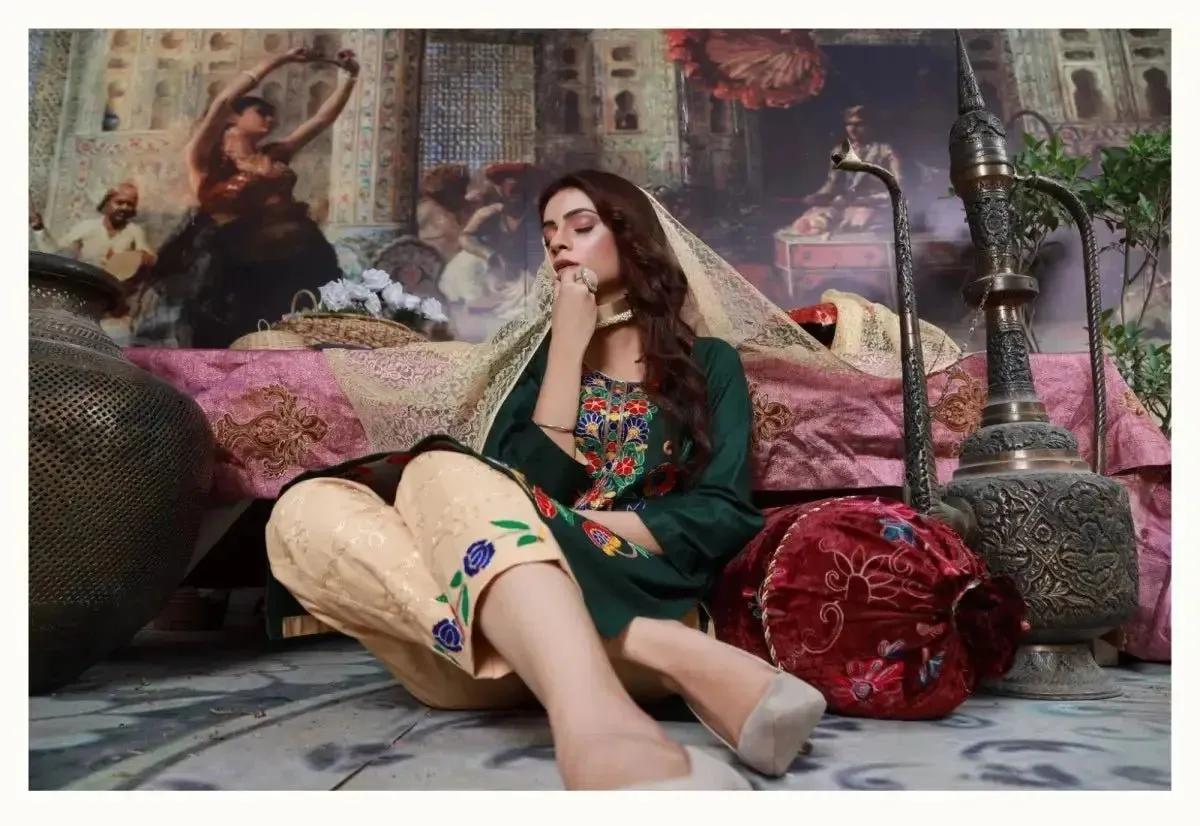 IshDeena Indian Pakistani Women Dresses Ready to Wear Salwar Kameez Cotton Aari Embroidery