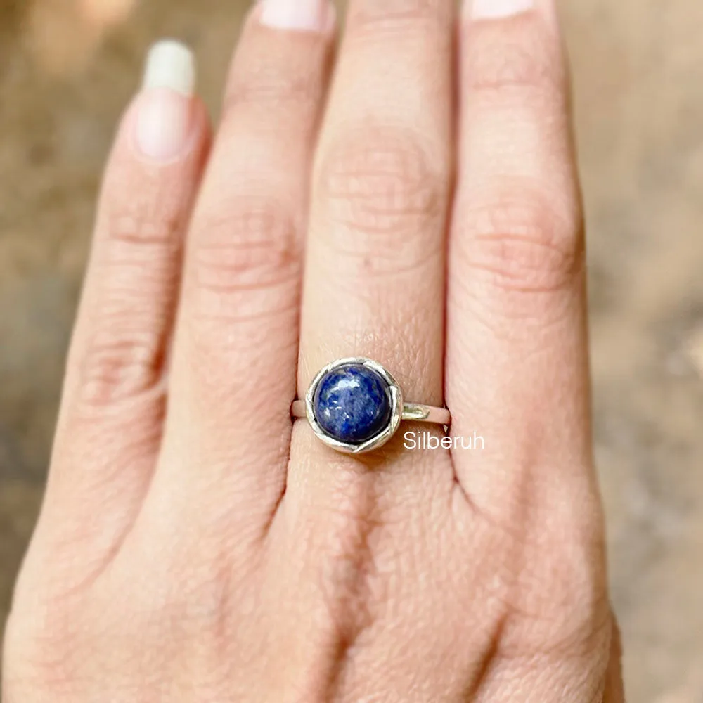 Lapis Lazuli Knotted Round Silver Ring