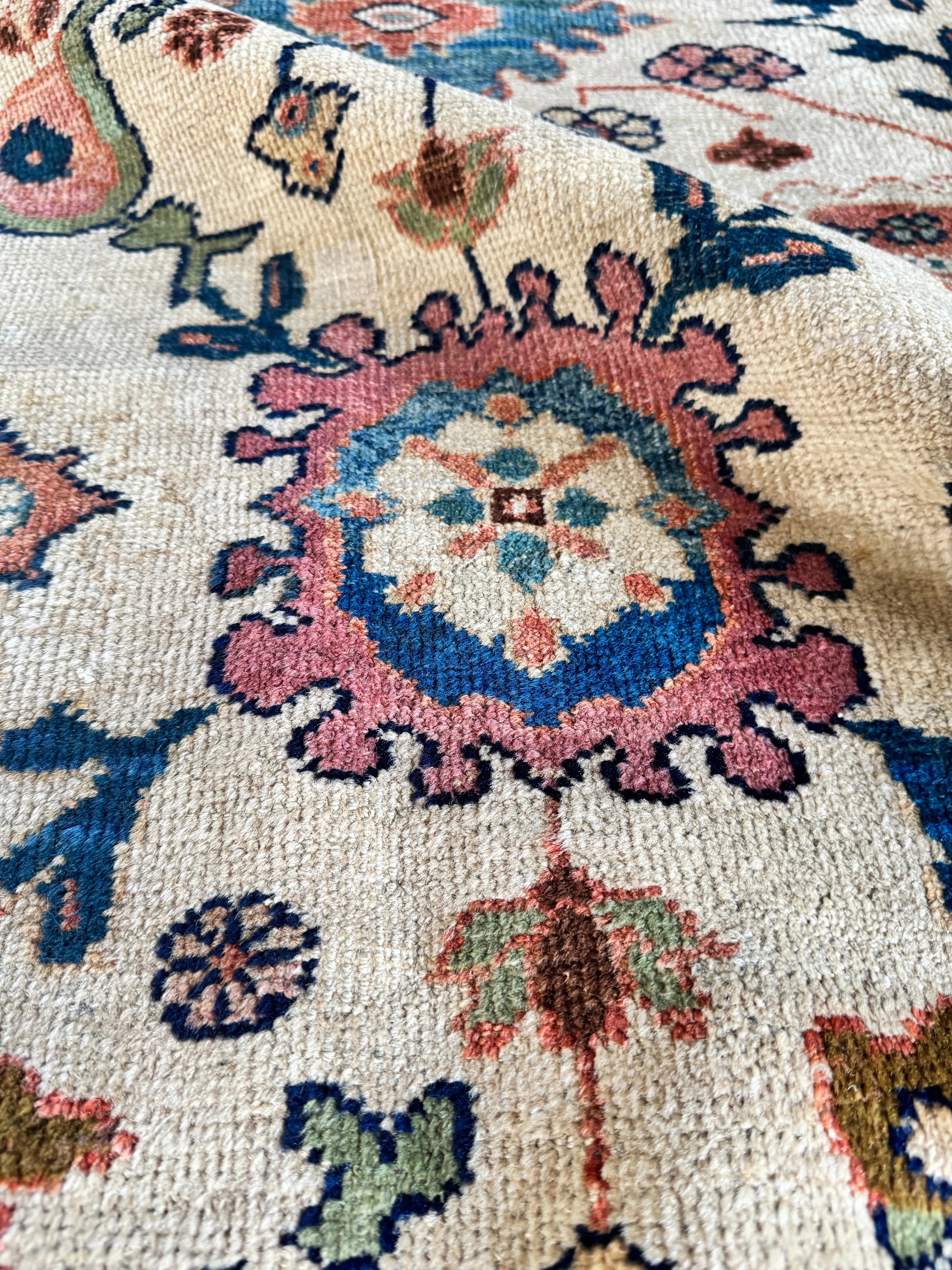 Large Antique Persian Ivory Rug / 7'9 x 10'1 Persian Mahal Rug #4023