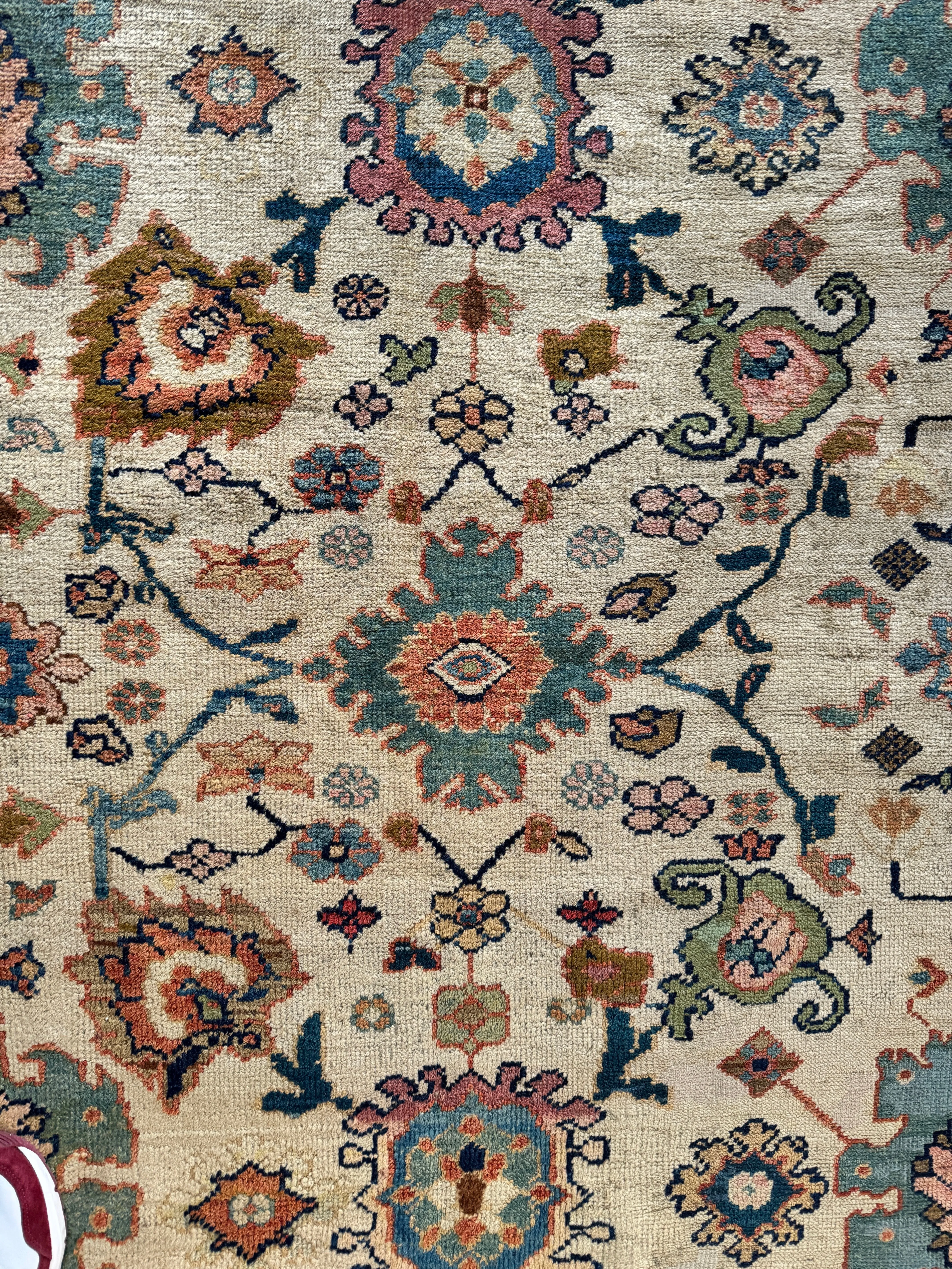 Large Antique Persian Ivory Rug / 7'9 x 10'1 Persian Mahal Rug #4023