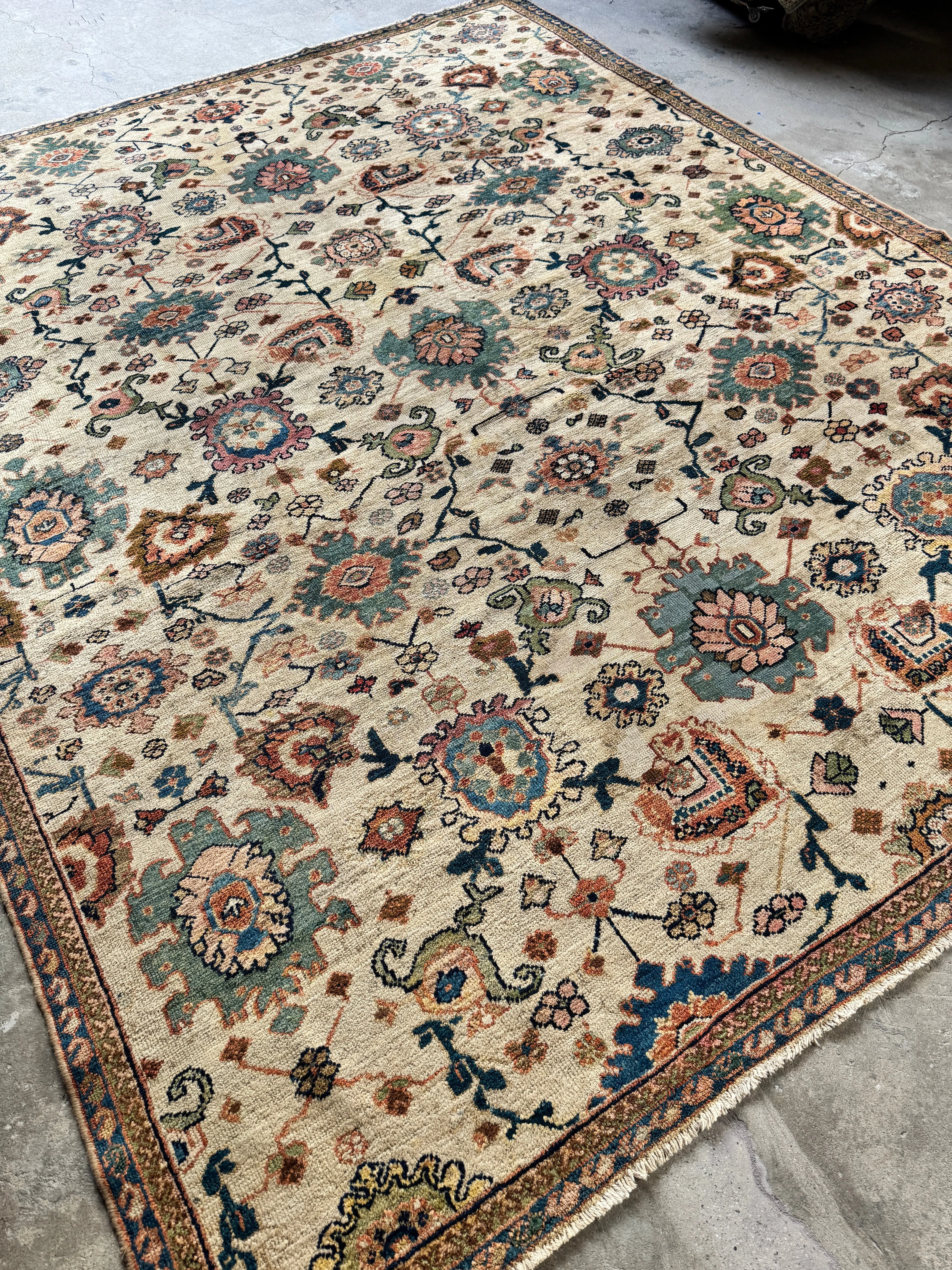 Large Antique Persian Ivory Rug / 7'9 x 10'1 Persian Mahal Rug #4023
